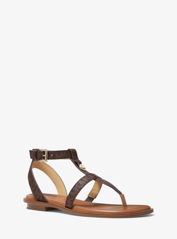 Damske Sandále Michael Kors Sasha Logo Hnede - Topanky Michael Kors Vypredaj | RKQXH-8146